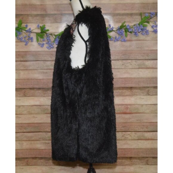L Love Boutique Black Furry Shaggy Long Open Front Sweater Vest Womens Size 2XL - Picture 6 of 11